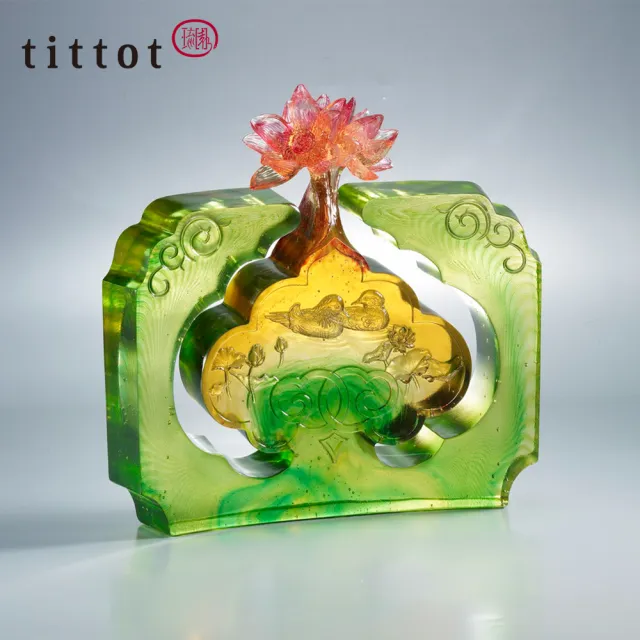 【tittot 琉園】荷喜如意擺飾(送禮/琉璃/禮物/玻璃/水晶/藝術品/擺飾/禮贈/企業/)