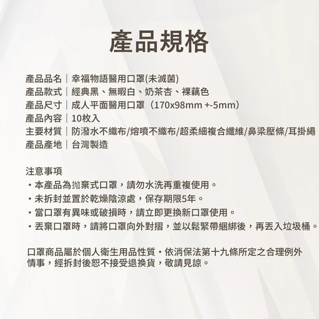 【Injoyyi 幸福物語】V-FIT成人平面醫用口罩10入/盒x3盒(單入包裝 V型版型 日系寬耳繩 多色可選)