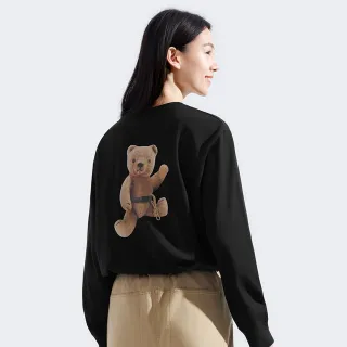 【The North Face 官方旗艦】北面男女款黑色純棉趣味印花設計長袖上衣｜8F0JJK3