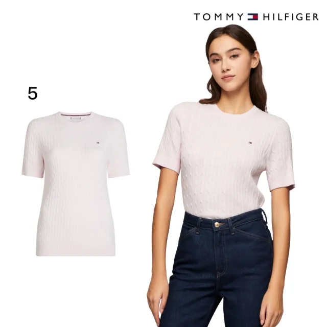 【TOMMY HILFIGER】官方旗艦館 精緻條紋彈性 Polo 絞花針織短袖毛衣_多款任選