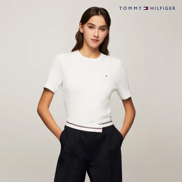 【TOMMY HILFIGER】官方旗艦館 精緻條紋彈性 Polo 絞花針織短袖毛衣_多款任選