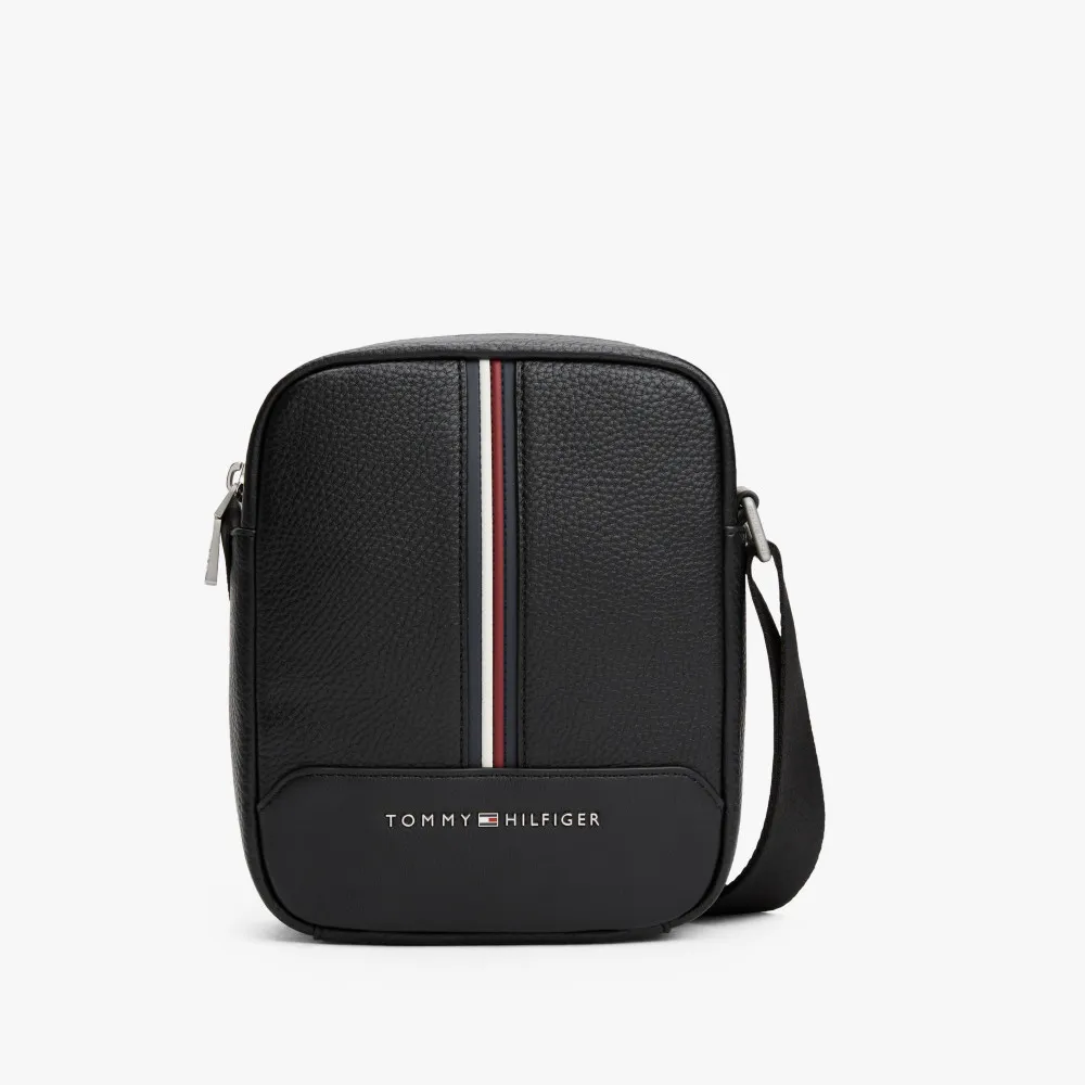 【TOMMY HILFIGER】官方旗艦館 中央條紋迷你記者包_黑色