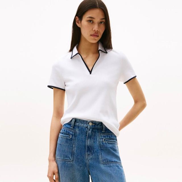 【TOMMY HILFIGER】官方旗艦館 對比飾邊開領 Polo 衫_裸色