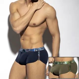 【ES Collection】光澤熱帶植物蛇紋印花四角泳褲 ES 時尚奢華葉片蛇印花泳褲 附可拆墊片 2225