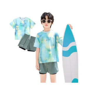 【泳衣果】大童泳裝短袖2-5L瓦倫飄染二件式短袖泳衣+短褲泳褲