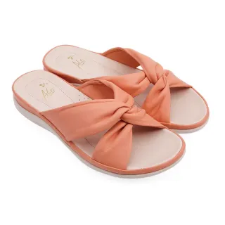 【A.S.O 阿瘦集團】A.S.O 舒活美型系列-寛帶交叉扭結綿羊皮涼拖鞋(女鞋_粉橘色)