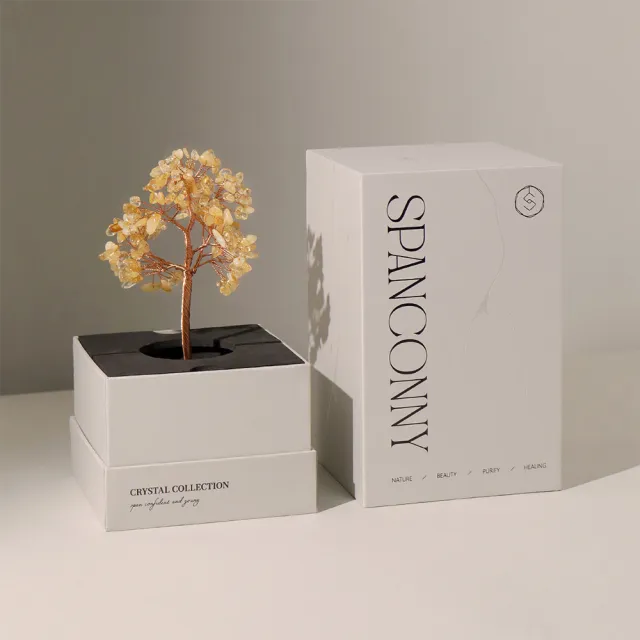 【SPANCONNY 飾品控】聚財開運 l 黃水晶 l 天然水晶許願樹(搭配櫸木燈座 招財招好運)
