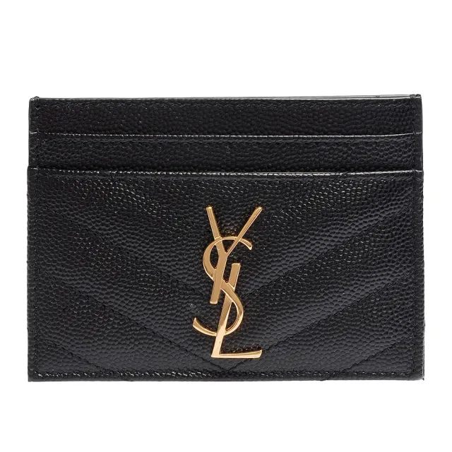 【YSL】MONOGRAM系列V字縫線魚子醬牛皮金屬LOGO萬用票卡/證件名片夾(黑423291-BOW01-1000)（其他規格）