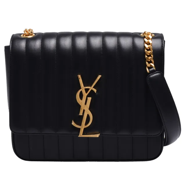【YSL】VICKY LARGEINMATELASSE系列品牌金屬LOGO絎縫小羊皮肩背/斜背包(黑532595-0YD0J-1000)（其他規格）