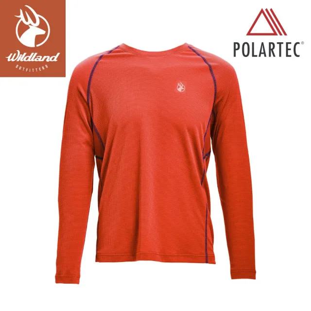 【Wildland 荒野】男 POLARTEC功能圓領長袖衣《橘紅》P1610/運動衣/吸濕排汗/休閒衫