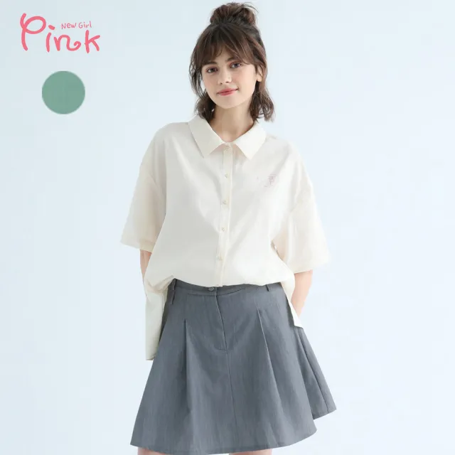 【PINK NEW GIRL】燙鑽皮諾丘雙側開岔短袖襯衫 X1211MA(2色)
