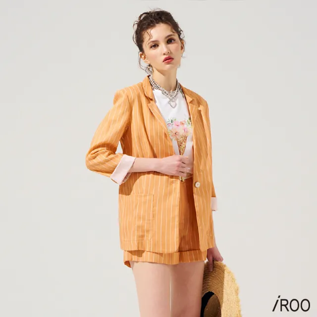 【iROO】落日色條紋西裝外套
