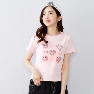 【betty’s 貝蒂思】愛心貼鑽噴霧印花短袖T-shirt(粉色)