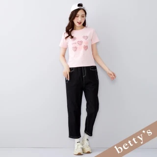 【betty&rsquo;s 貝蒂思】出清品  愛心貼鑽噴霧印花短袖T-shirt(粉色)
