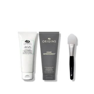 【ORIGINS 品木宣言】黑白抗痘面膜組(抗痘面膜75ml+泥娃娃活性碳面膜75ml/控油抗痘)