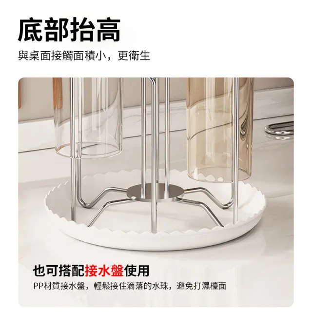 【Teful】附集水托盤不銹鋼瀝水杯架組 玻璃水杯茶杯瀝水架 杯子收納架 杯瓶倒掛瀝水盤 廚房置杯架 水杯架