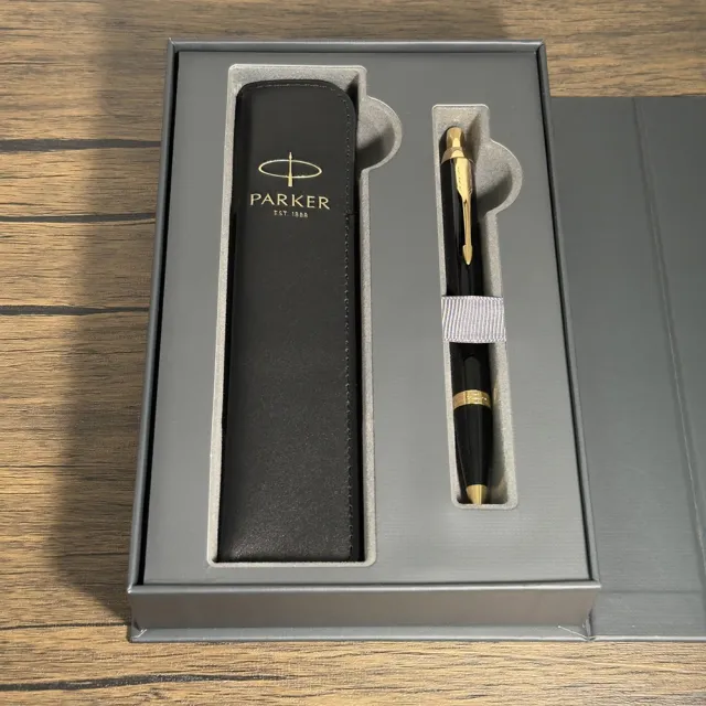 【PARKER】派克 IM系列麗雅黑金夾原子筆 真皮筆套禮盒(IM)