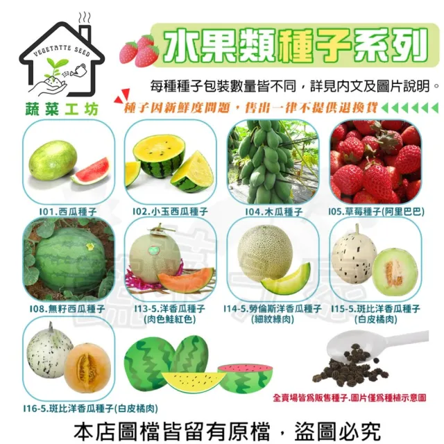 【蔬菜工坊】水果種子系列-各包裝數量詳見內文及圖片(西瓜 小玉西瓜 木瓜 草莓 洋香瓜)