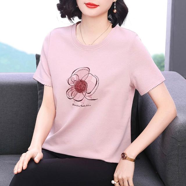 【Paiya 派亞】夏季新款短袖寬鬆純棉顯瘦圓領上衣女士高檔t恤(M-4XL)
