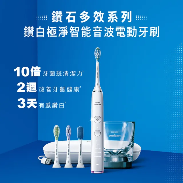 【Philips 飛利浦】官方直營 Sonicare  鑽白極淨智能鑽石音波震動牙刷/電動牙刷-晶鑽白HX9924/02