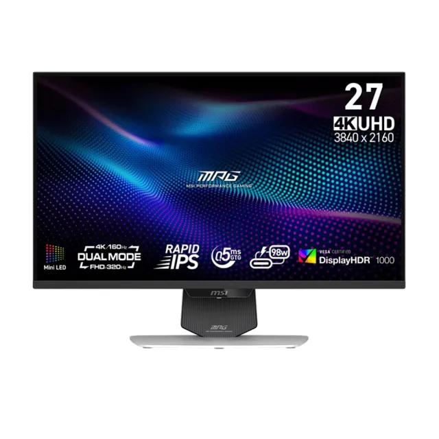 【MSI 微星】MPG 274URDFW E16M 27型 IPS 4K 雙模式電競螢幕(UHD/0.5ms/HDR1000/Type-C)