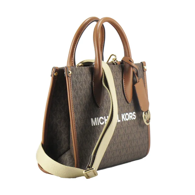 【Michael Kors】MIRELLA中型-滿版LOGO PVC手提/斜背包(深咖)