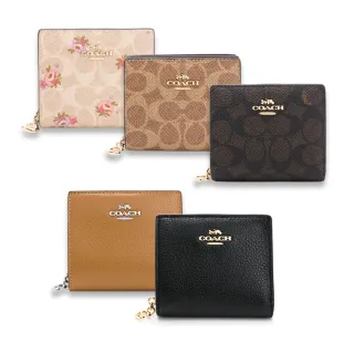 【COACH】荔枝紋牛皮C LOGO吊飾拉鍊短夾(多款任選)