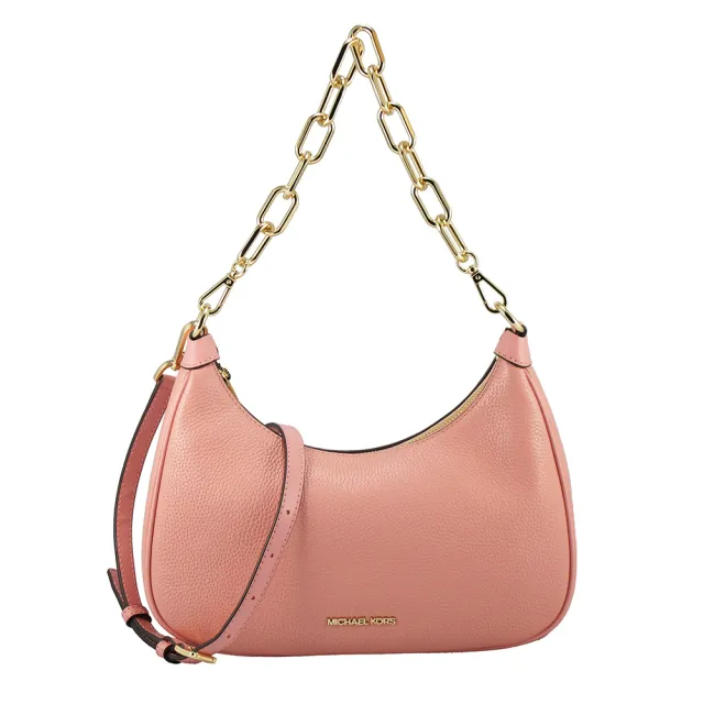 【Michael Kors】新款金屬鍊帶荔枝紋皮革手提/肩背/斜背包(粉膚)（其他規格）