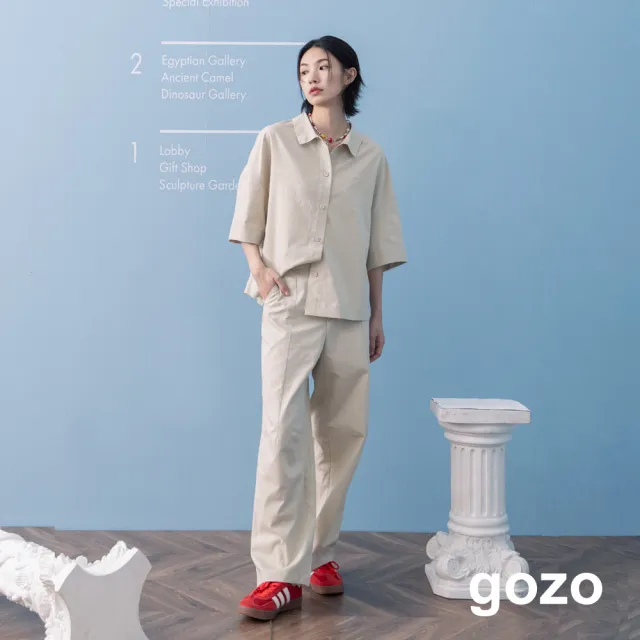 【gozo】配色壓線打褶直筒褲(兩色)