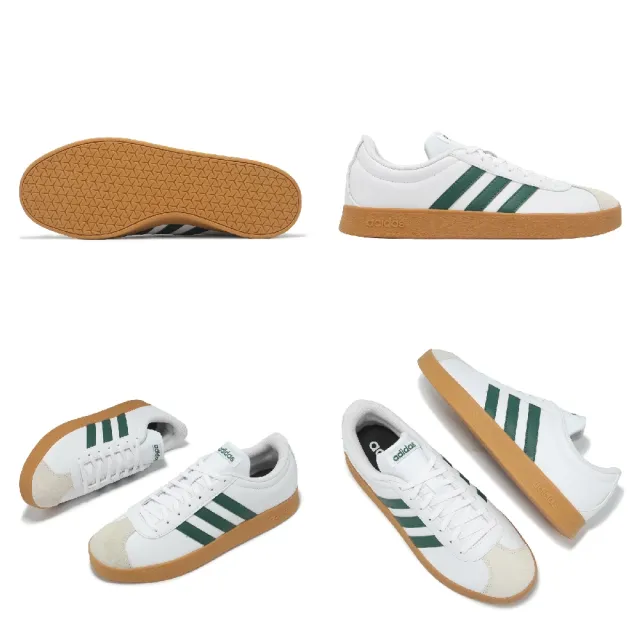 【adidas 愛迪達】休閒鞋 VL Court Base 男鞋 白 綠 麂皮 復古 膠底 愛迪達(ID3710)