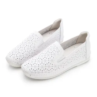 【GDC】幾何三角雕刻真皮懶人休閒平底鞋-白(516256-11)