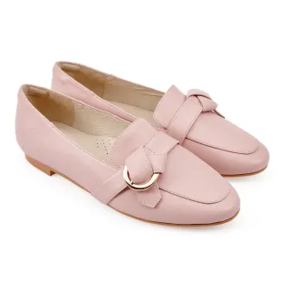 【A.S.O 阿瘦集團】A.S.O 窩心系列-交叉飾釦牛皮樂福鞋(女鞋_粉紅)