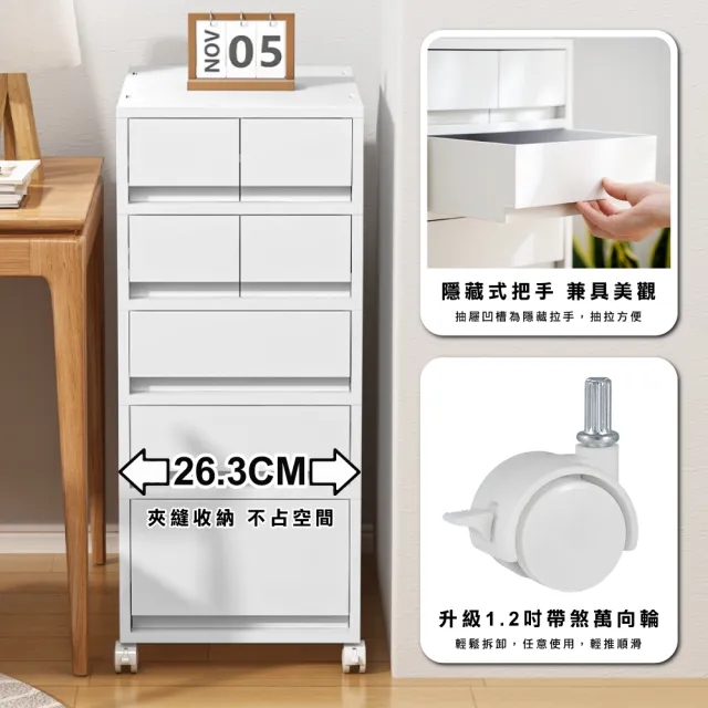 【ONE HOUSE】麥樂移動式五層可堆疊直角抽屜置物收納櫃-30寬-附輪_任選(F組_2矮1高4抽/G組_2矮2高2抽)
