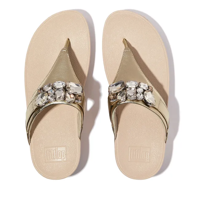 【FitFlop】LULU 華麗寶石皮革夾腳涼鞋-女(二色)