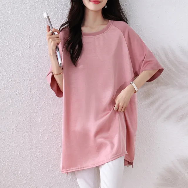 【ALLK 歐楷】新品 緹花長版上衣 粉紅色(尺寸L-XXL/中大尺碼/涼爽/透氣)