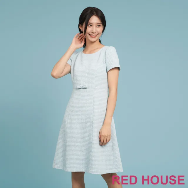 【RED HOUSE 蕾赫斯】小香風花紗毛呢洋裝(粉嫩藍)