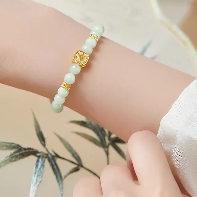 【桃花源創意工坊】仙然花開S925銀福牌田玉手串女高級感大氣銀手鍊(手鍊)