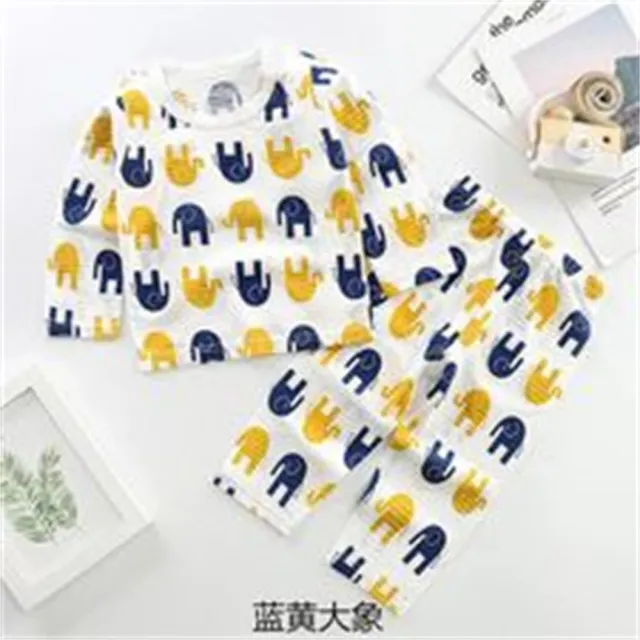 【安朵童舖】現貨韓版竹節棉家居服兒童睡衣套裝空調服長袖上衣褲子童裝(012)