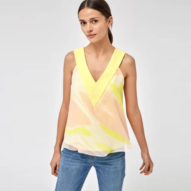 【ICHE 衣哲】Cop.Copine 法國原裝進口柔彩幾何拼色V領無袖背心上衣