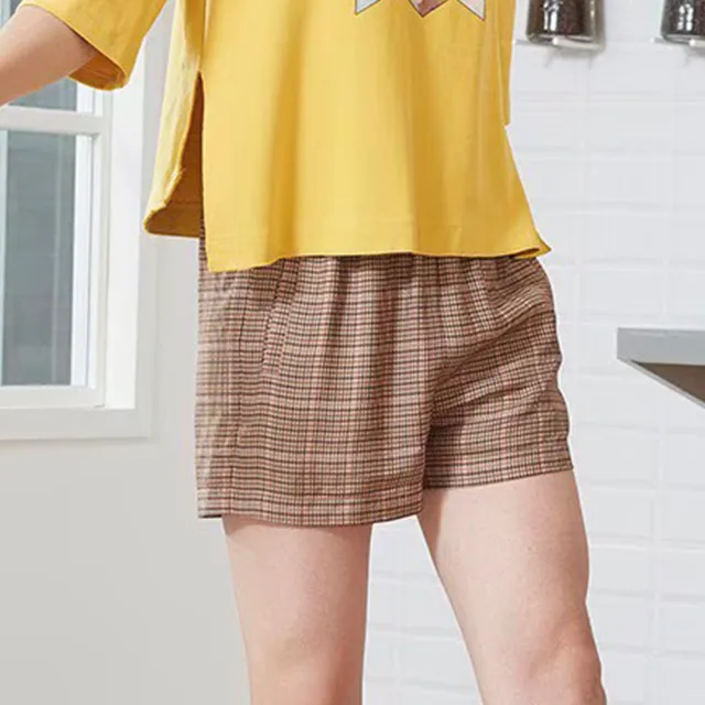 【ICHE 衣哲】Cop.Copine 法國原裝進口棕色格紋休閒短褲