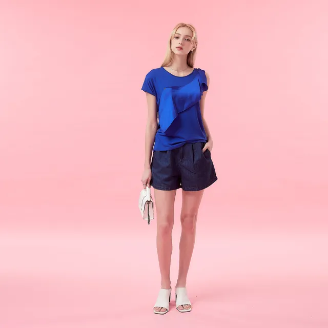 【ICHE 衣哲】Cop.Copine 法國原裝進口荷葉斜裁裝飾立體上衣