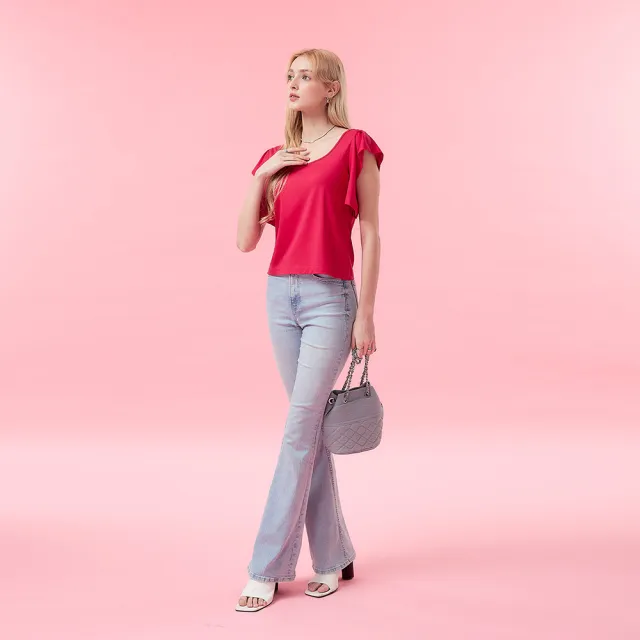 【ICHE 衣哲】Cop.Copine 法國原裝進口方領飄袖修身造型上衣