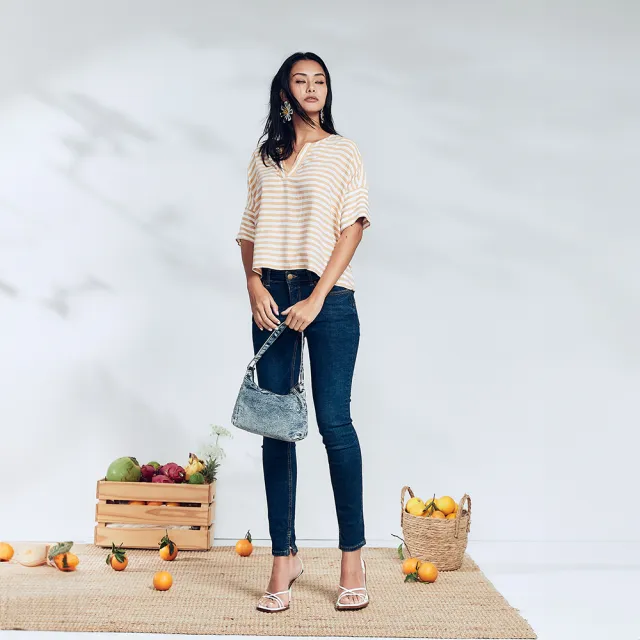 【ICHE 衣哲】Cop.Copine 法國原裝進口法式條紋V領寬鬆上衣