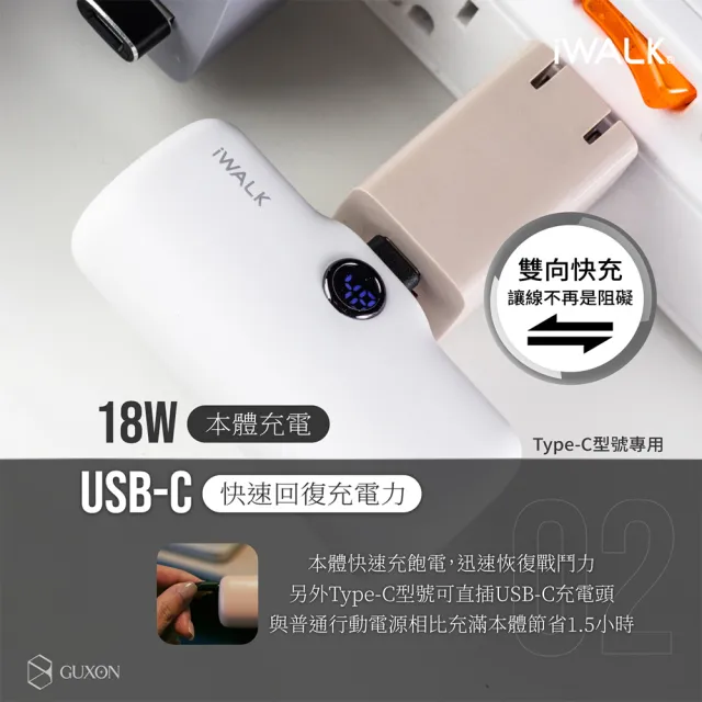 【iWALK】PRO 五代 4800mAh 快充直插式口袋行動電源(Lightning/Type-c接頭任選/具Wh標示)