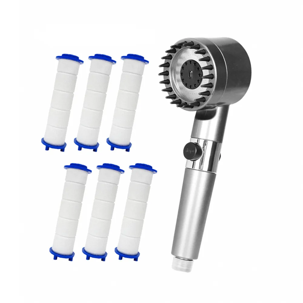 【樂居家】三段式頭皮按摩過濾蓮蓬頭-濾芯套裝組(一鍵止水/加壓噴槍/矽膠按摩/濾芯更換/過濾水質)