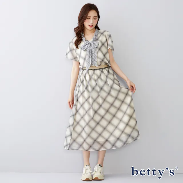 【betty’s 貝蒂思】鬆緊腰格紋拼接雪紡長裙(共二色)
