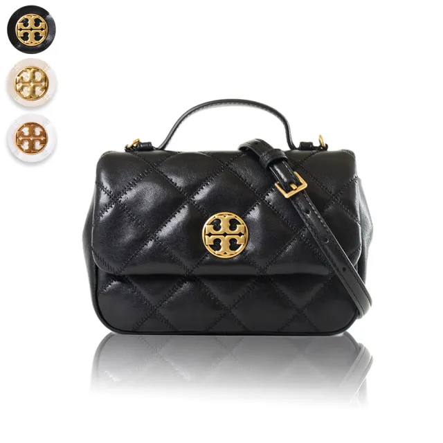 【TORY BURCH】WILLA 金色LOGO菱格紋手提/斜背二用包-迷你(新款任選)