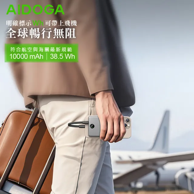 22.5W智能斷電行動電源 雙向快充行動電源 USB-C/Lightning自帶雙頭線 可上飛機(10000mAh)
