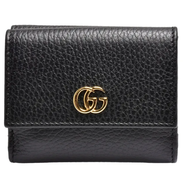 【GUCCI 古馳】經典金屬雙G LOGO荔枝紋牛皮暗釦短夾(迷你-黑524672-CAO0G-1000)（其他規格）