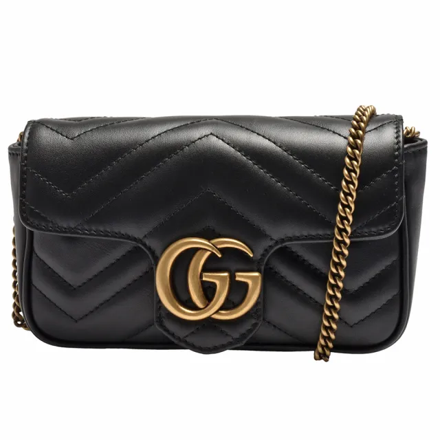 【GUCCI 古馳】GG matelasse系列仿舊金色 LOGO牛皮山字紋暗釦肩/斜背包(迷你-黑476433-DSVRT-1000)（其他規格）